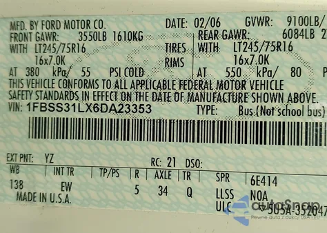 2006 Ford Econoline E350 Super Duty Wagon from USA, damaged, VIN 1FBSS31LX6DA23353